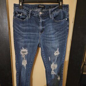 Judy Blue Jeans Women's 13/31 Blue Distressed Raw Hem Skinny Jean